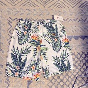 Mens white tropical print swim trunks shorts size M